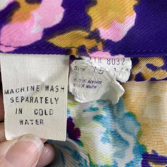 Vintage 1960s 1970s Psychedelic Boho Mod Floral Maxi Dress Tie Waist Size S/M - Picture 7 of 9